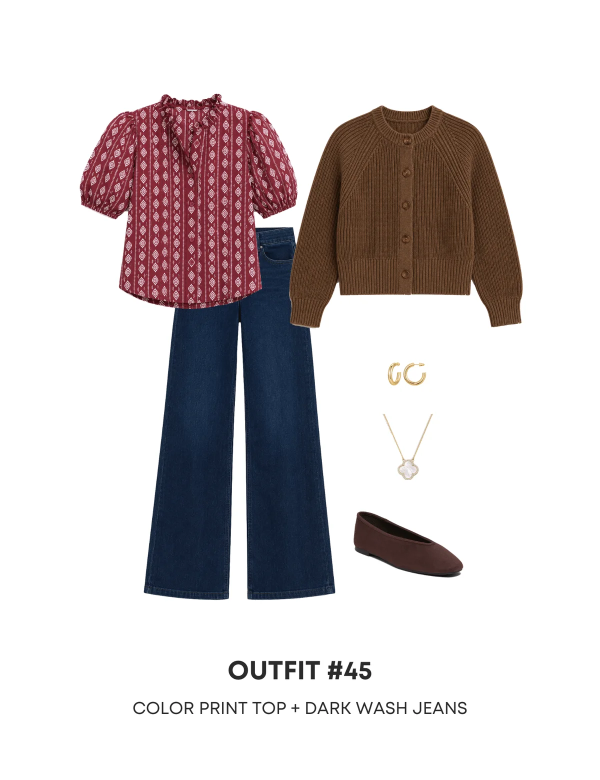 Fall outfit formula with white tee and green cardigan