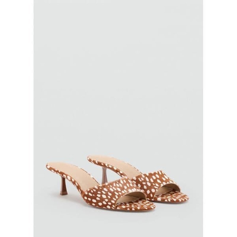 Mango Bambi fur leather heeled sandal close up